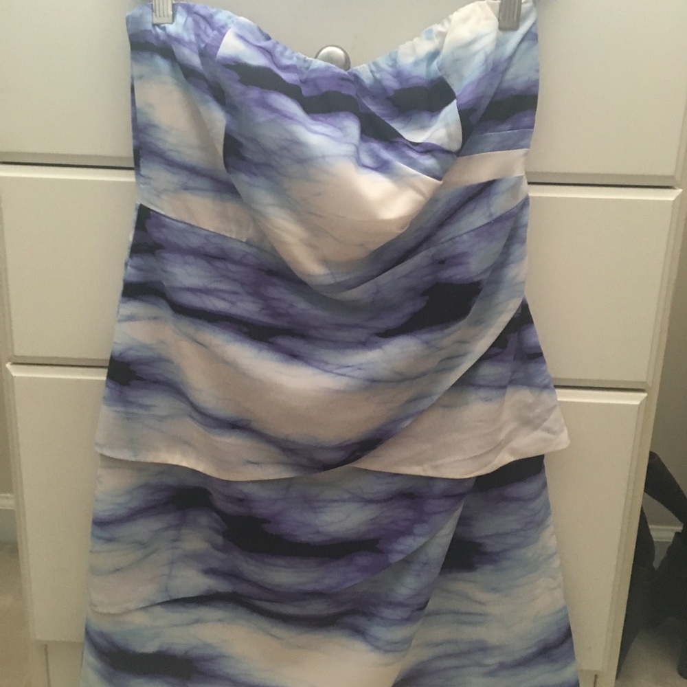 Strapless multi color dress.